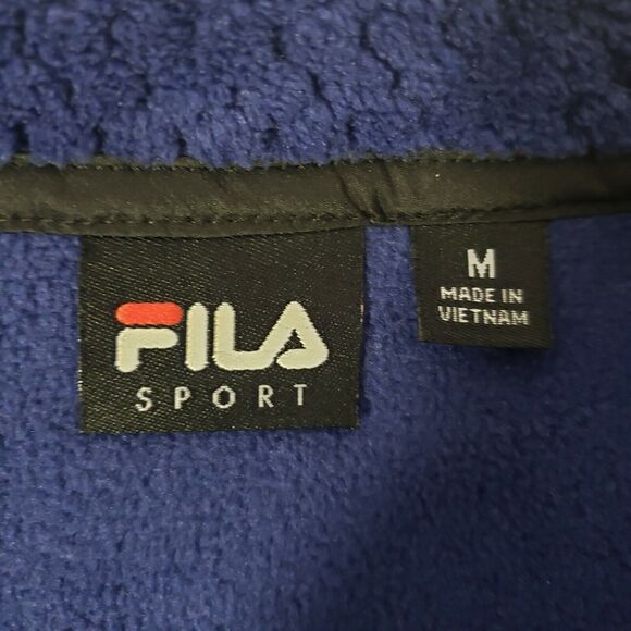 Fila Sport Women Medium Athletic Jacket Blue Black Fleece Faux Fur FullZip Woven - Picture 9 of 11